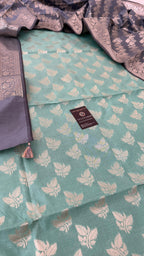 PIGEON BLUE COLOR CONTRAST COTTON SILK 3 PIECE SUIT