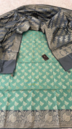 PIGEON BLUE COLOR CONTRAST COTTON SILK 3 PIECE SUIT