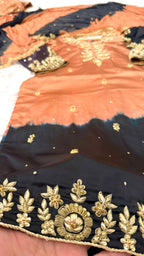 ITALIAN SATIN SILK BASED MATERIAL AND OXIDISED ZARDOZI 3 PIECE SUIT