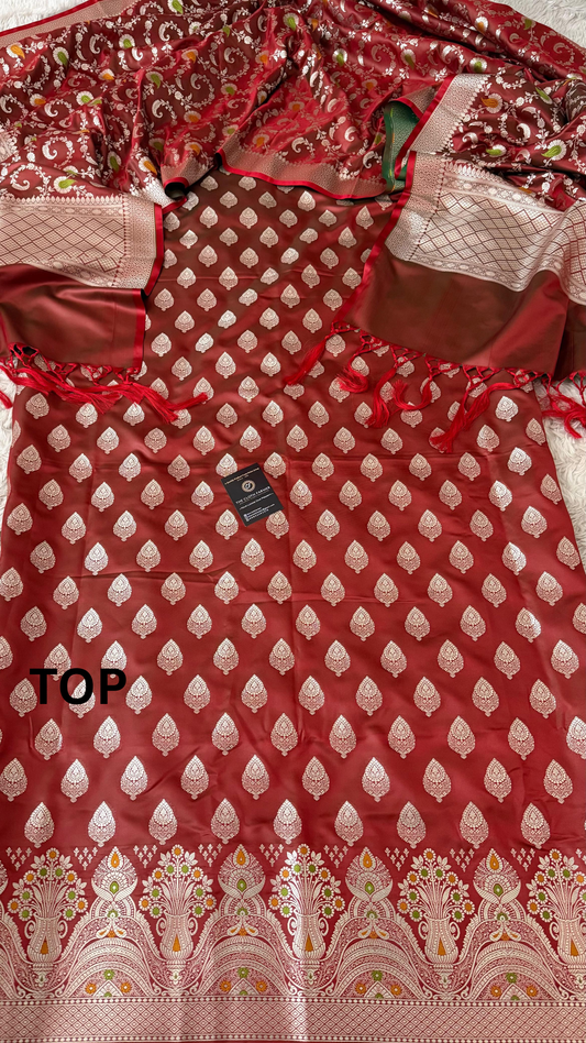 BRIGHT MAROON MASHRU SILK 3 PIECE SUIT