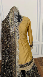 TUSSER BLACK KIMKHAB GHARARA
