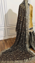 TUSSER BLACK KIMKHAB GHARARA