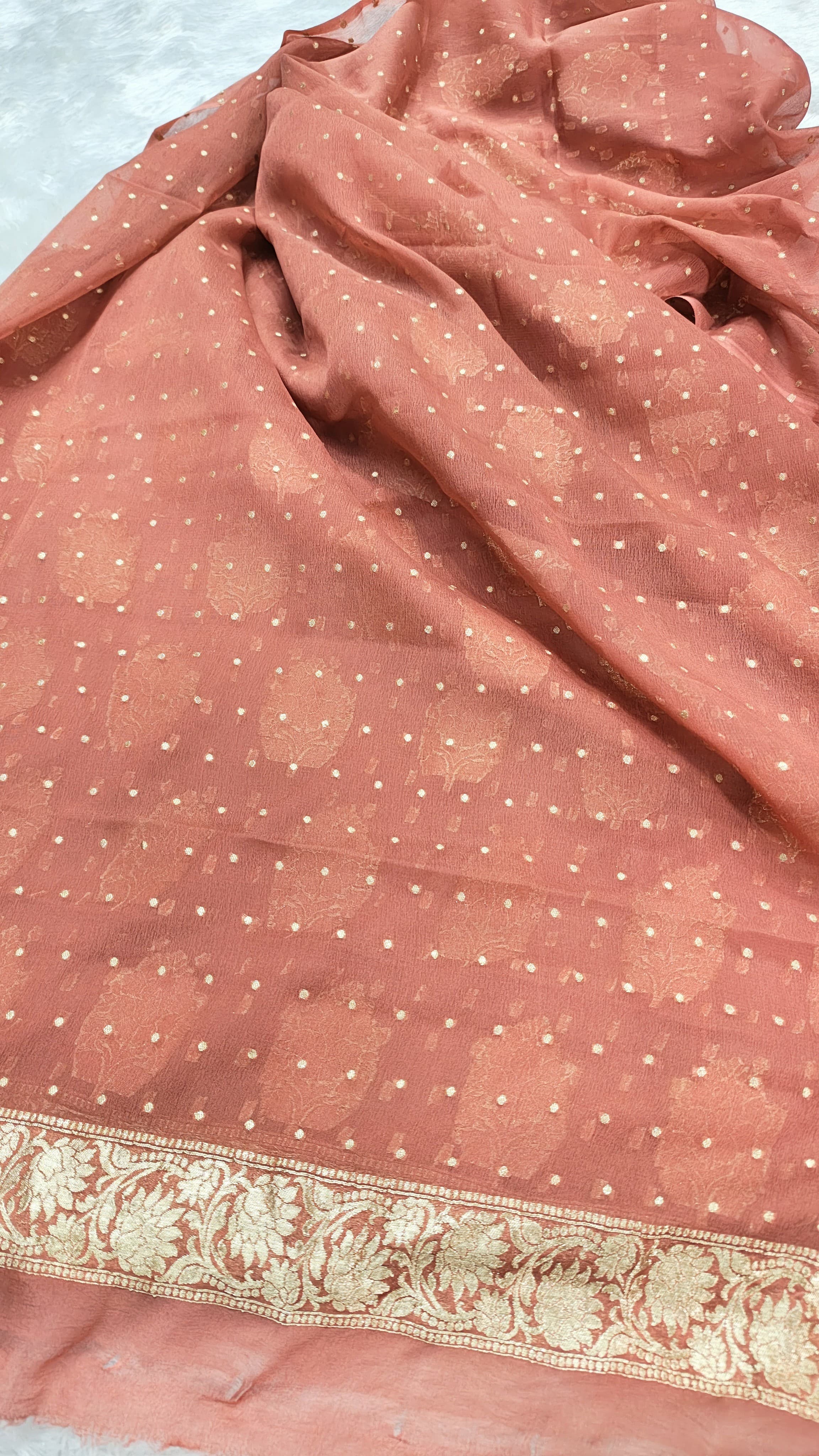 Pastel Peach Pure Khaddi Chiffon Silk 3 Piece Suit