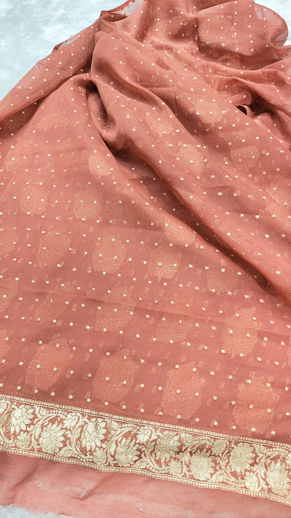 Peach Pure Khaddi Chiffon Silk 3 Piece Suit