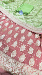 Pastel Peach Pure Khaddi Chiffon Silk 3 Piece Suit