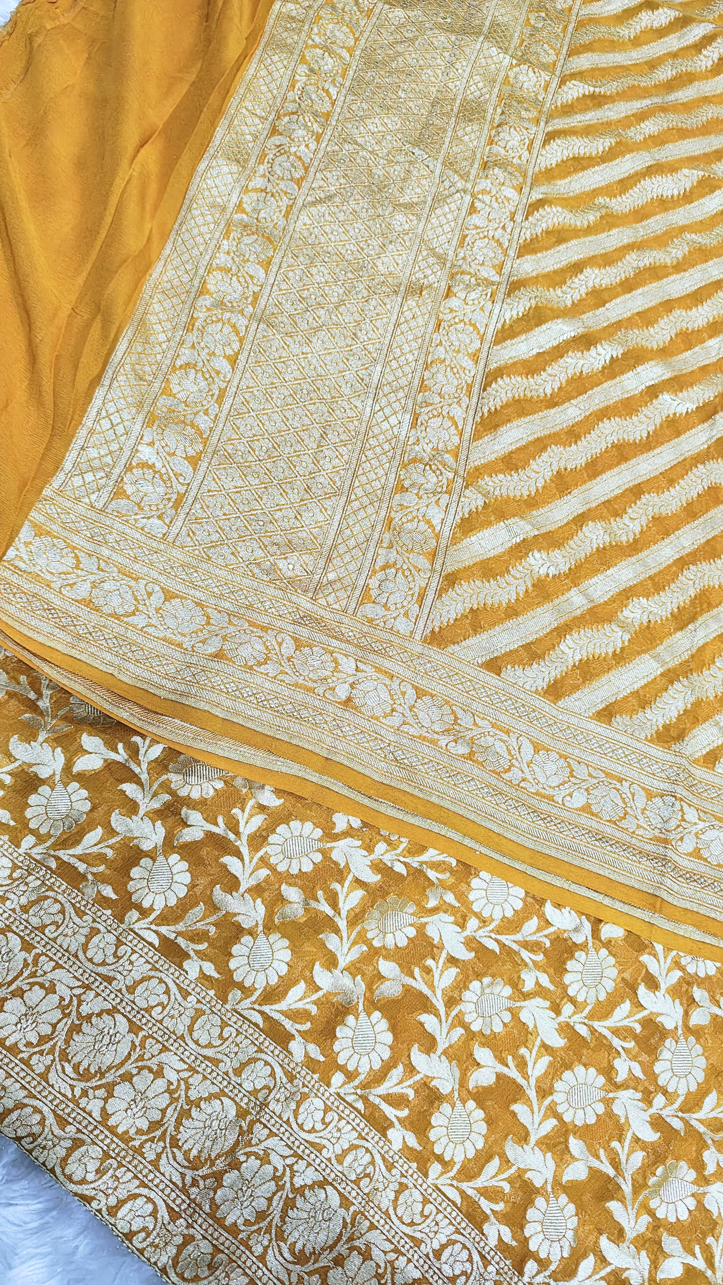 Mustard Yellow Pure Khaddi Chiffon Silk 3 Piece Suit