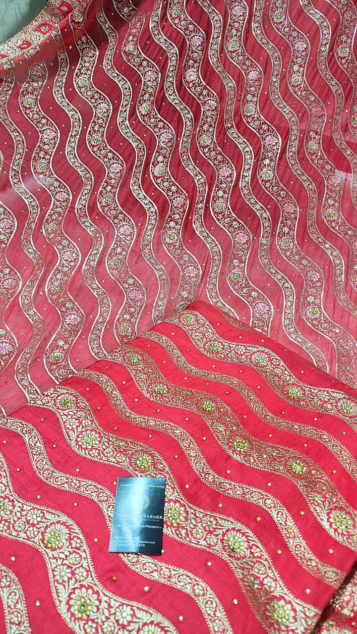 Strawberry Zig Zag 2 Mashru Silk Banarasi Gharara