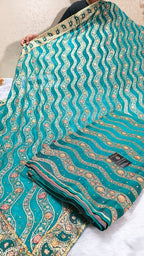 Dark Pine Green Zig Zag 2 Mashru Silk Banarasi Gharara