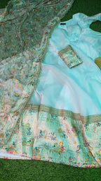 Contrast White and Off White Banarasi Printed Gown