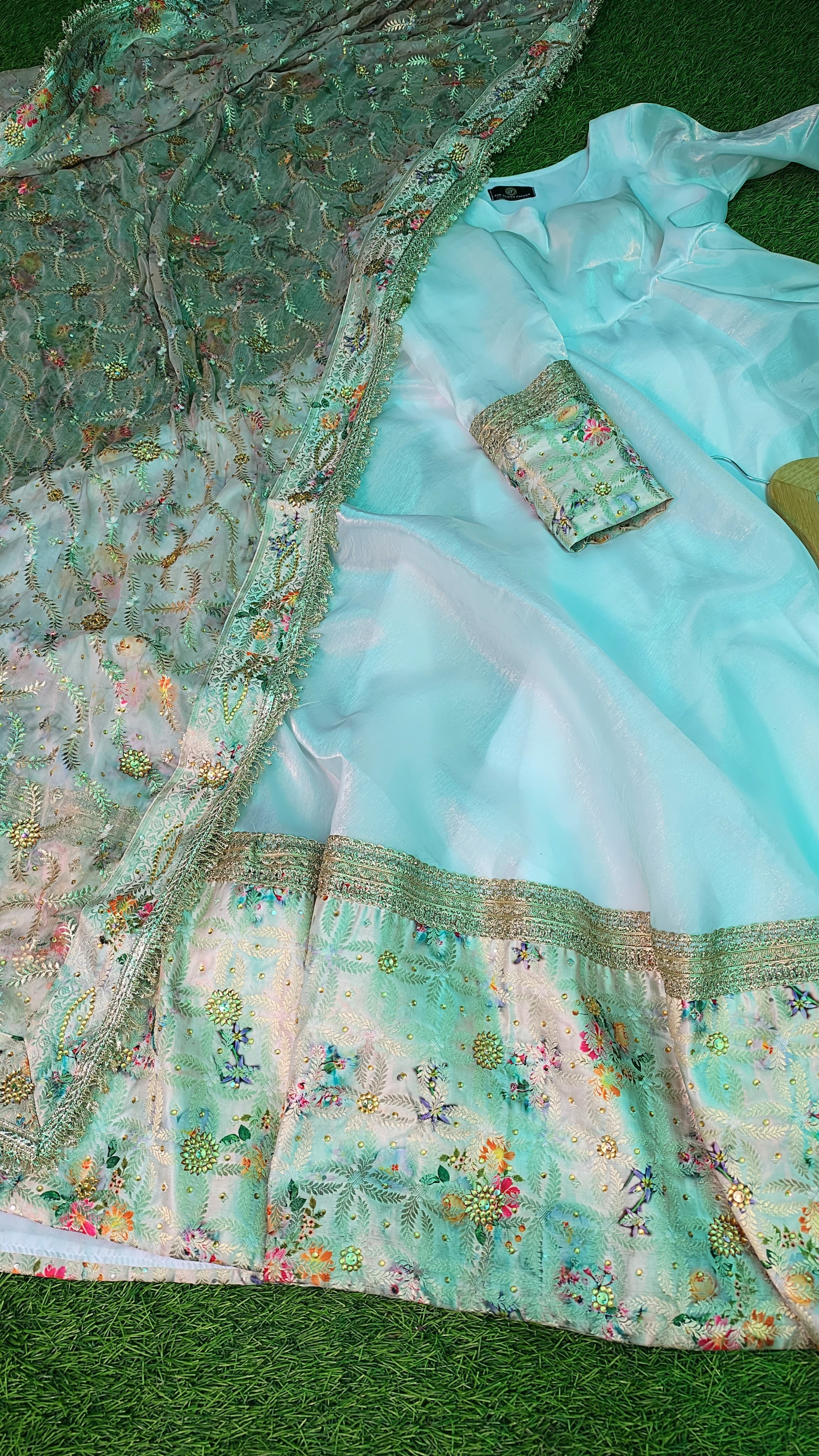 Contrast White and Off White Banarasi Printed Gown
