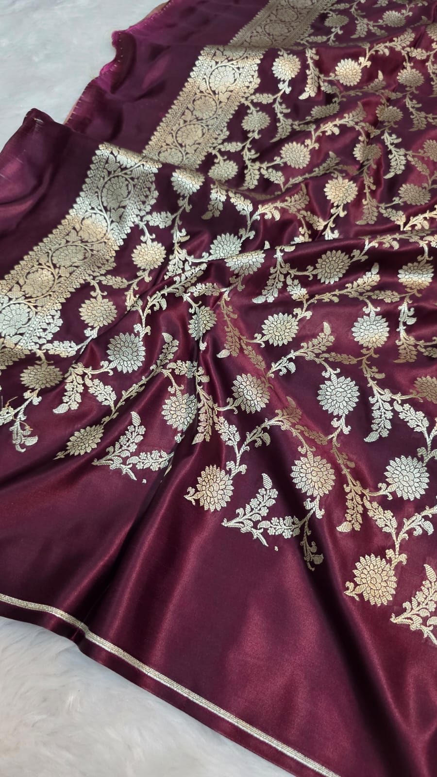 Dark Maroon Mashru Silk 3 Piece Jaal Motif Suit