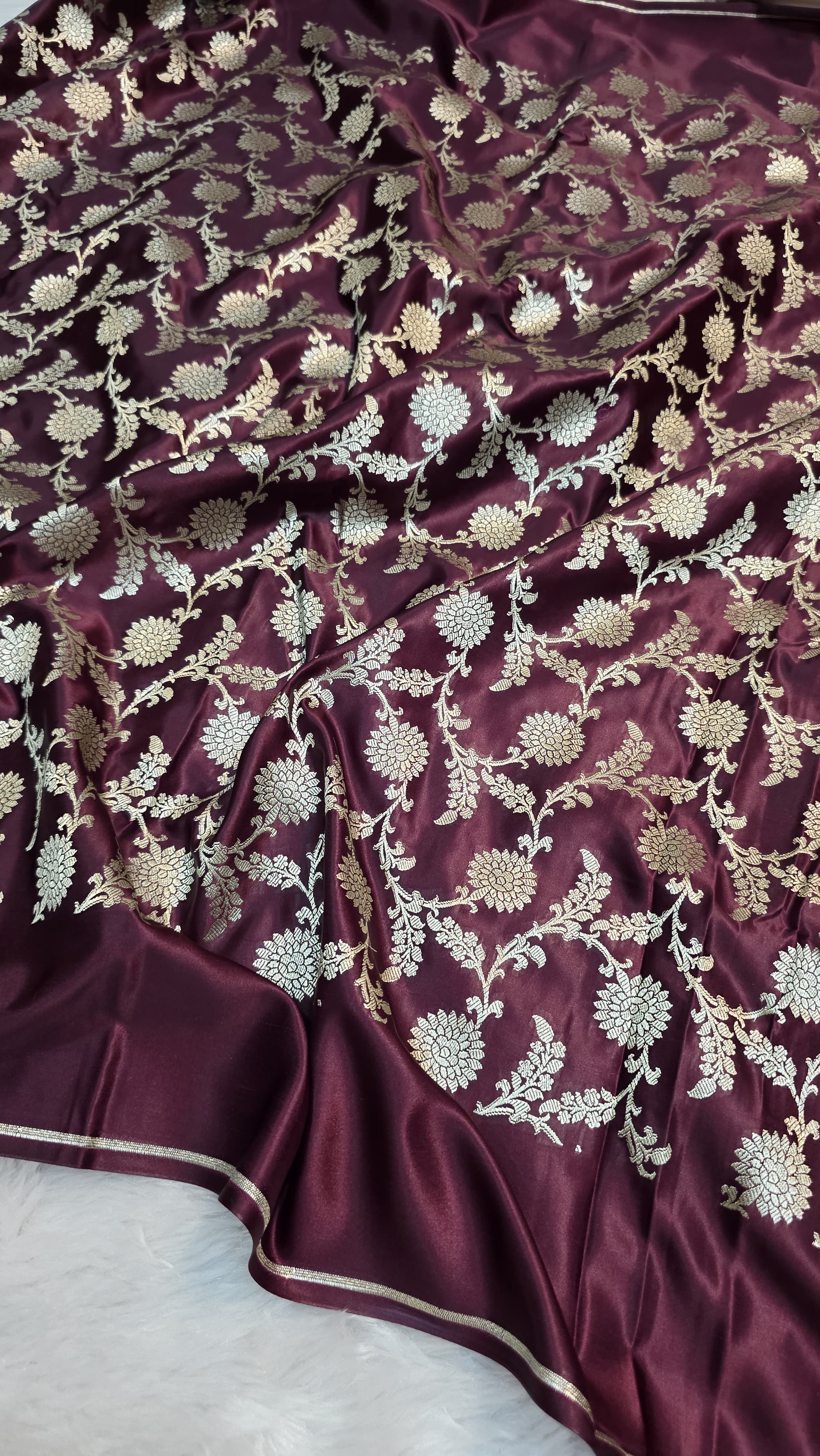 Dark Maroon Mashru Silk 3 Piece Jaal Motif Suit