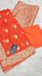 Bright Orange Banarasi Kimkhab Silk 3 Piece Suit