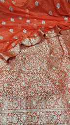 Bright Orange Banarasi Kimkhab Silk 3 Piece Suit