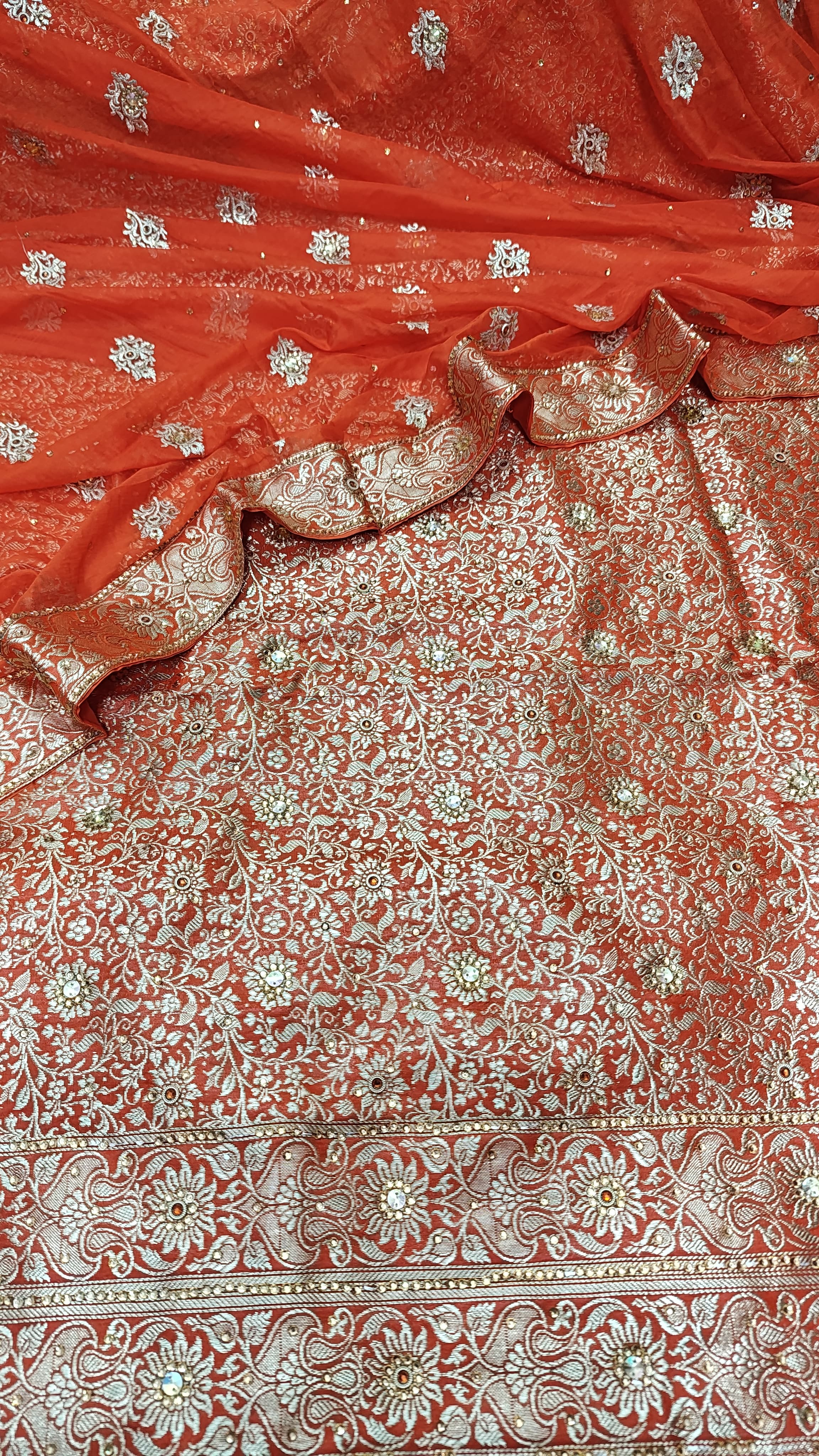 Bright Orange Banarasi Kimkhab Silk 3 Piece Suit