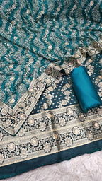 Viridian green banarsi kimkhab 3 piece suit
