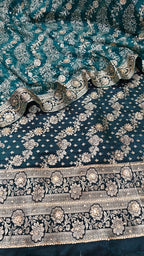 Viridian green banarsi kimkhab 3 piece suit