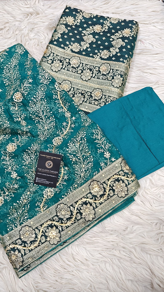 Viridian green banarsi kimkhab 3 piece suit