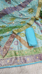 Sky Blue Banarasi Kimkhab Silk 3 Piece Suit
