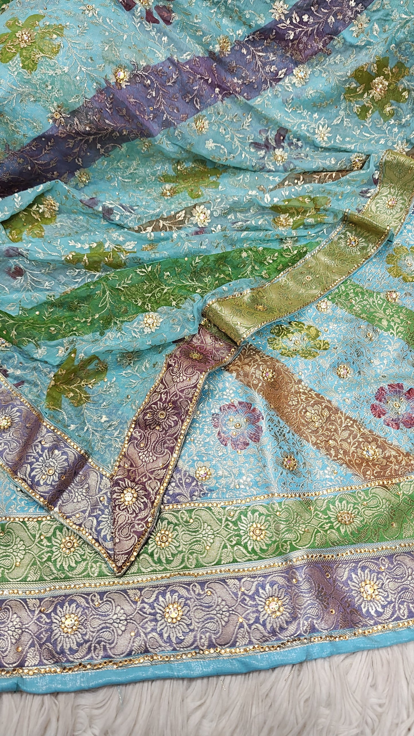 Sky Blue Banarasi Kimkhab Silk 3 Piece Suit