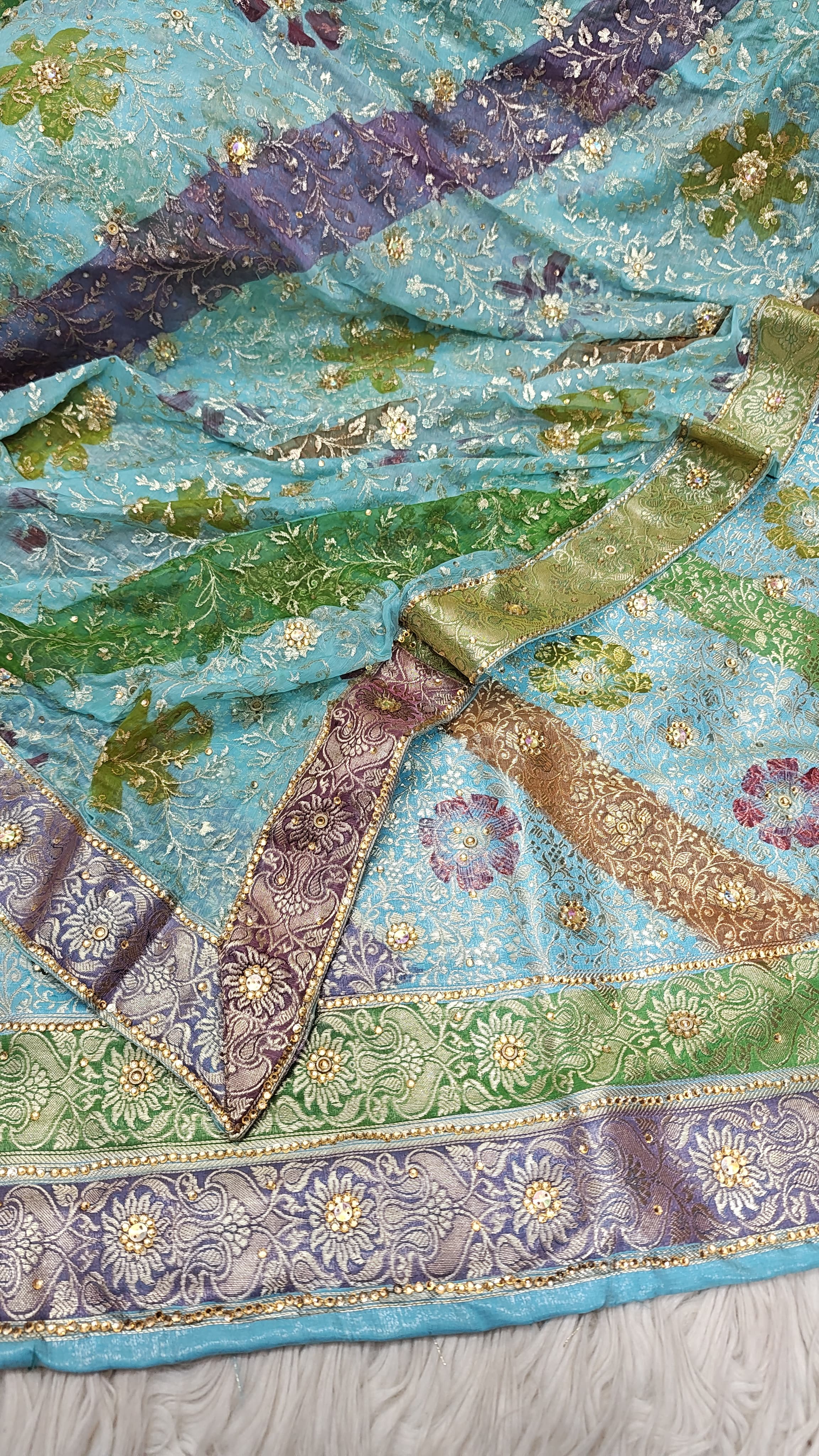 Sky Blue Banarasi Kimkhab Silk 3 Piece Suit
