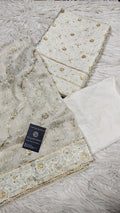 Off White Banarasi Kimkhab Silk 3 Piece Suit