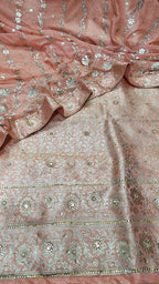 Candle Light Peach Banarasi Kimkhab Silk 3 Piece Suit