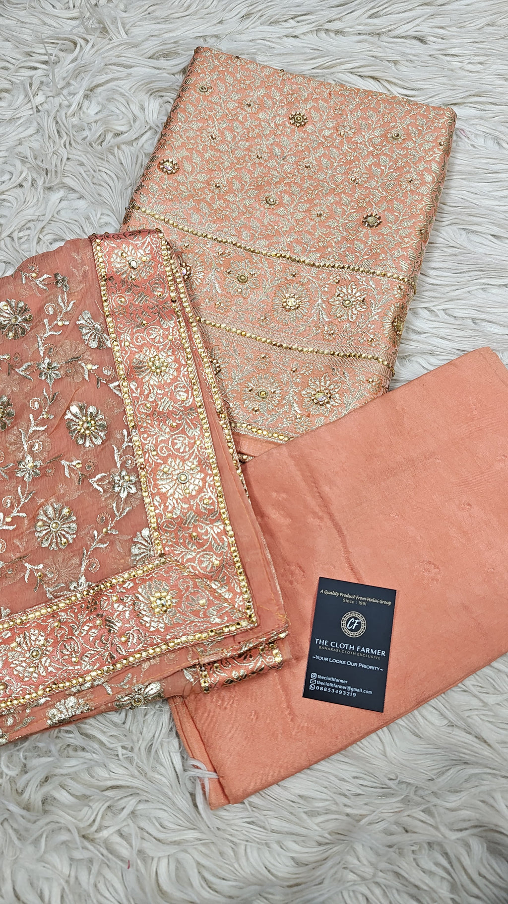Candle Light Peach Banarasi Kimkhab Silk 3 Piece Suit