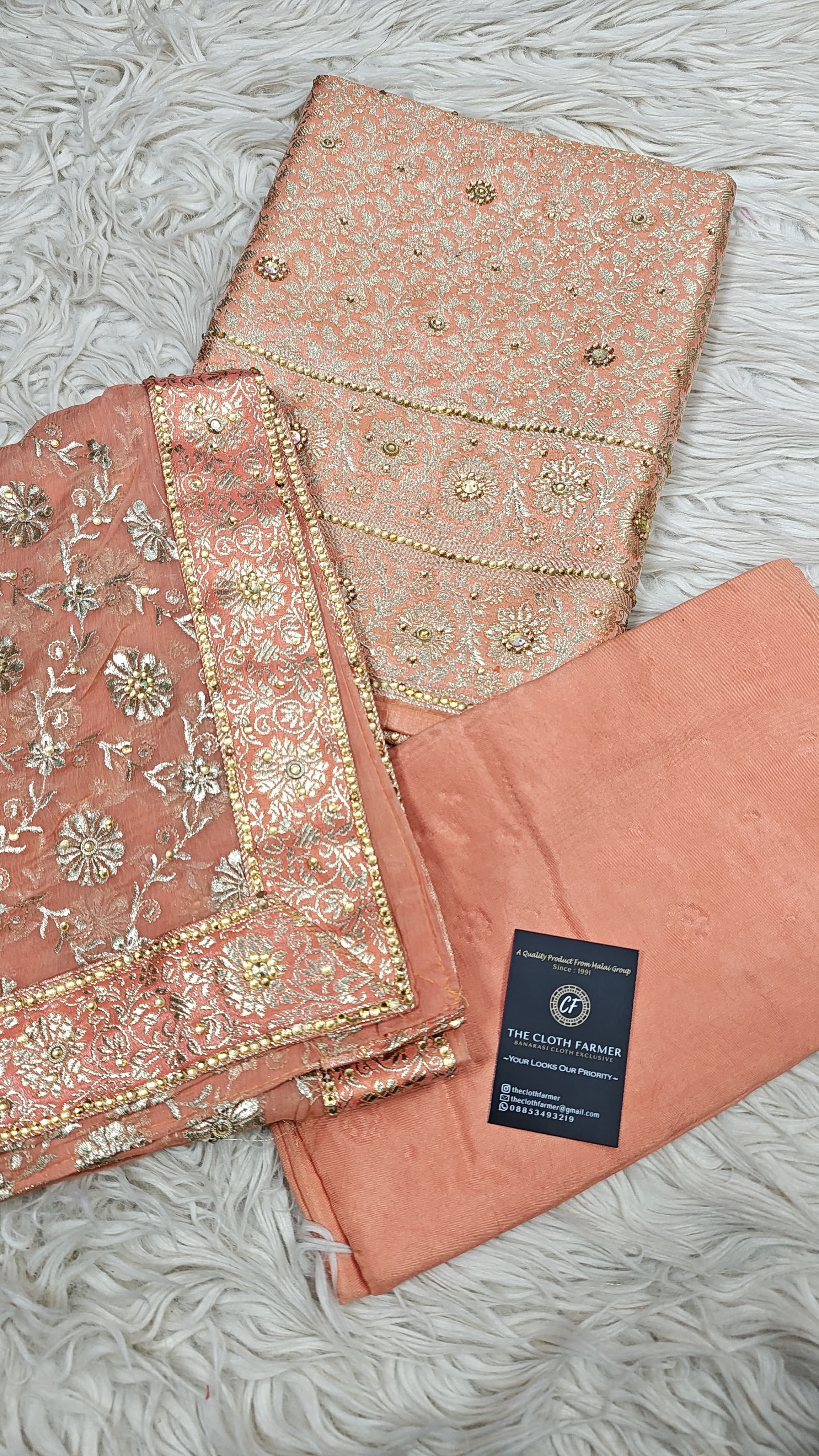 Candle Light Peach Banarasi Kimkhab Silk 3 Piece Suit
