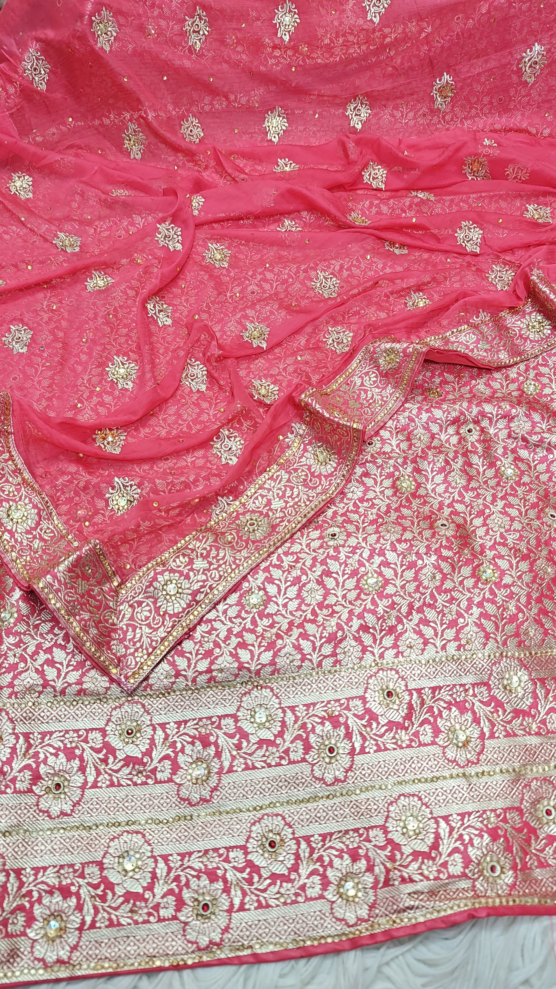 Strawberry Banarasi Kimkhab Silk 3 Piece Suit
