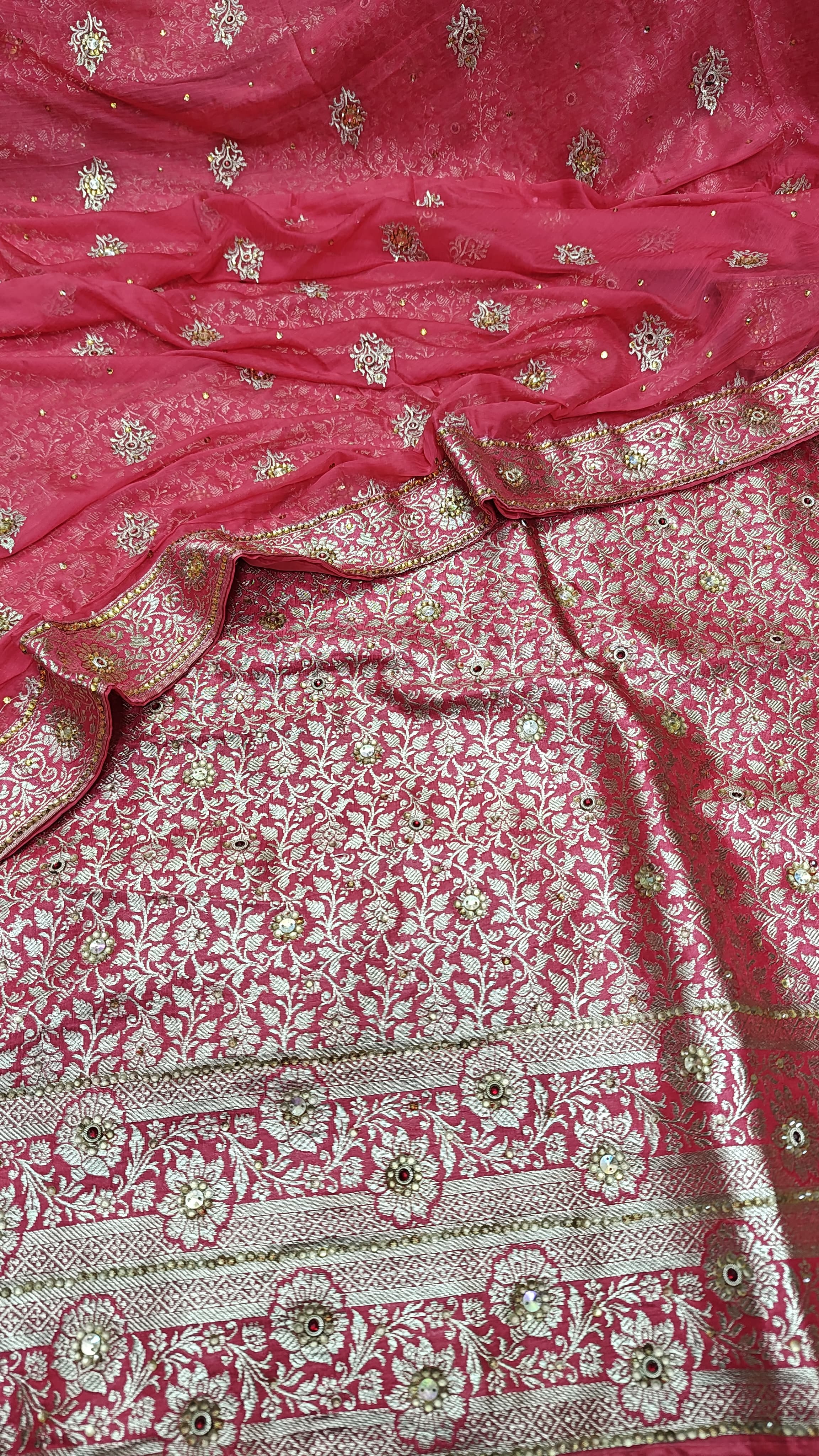 Strawberry Banarasi Kimkhab Silk 3 Piece Suit