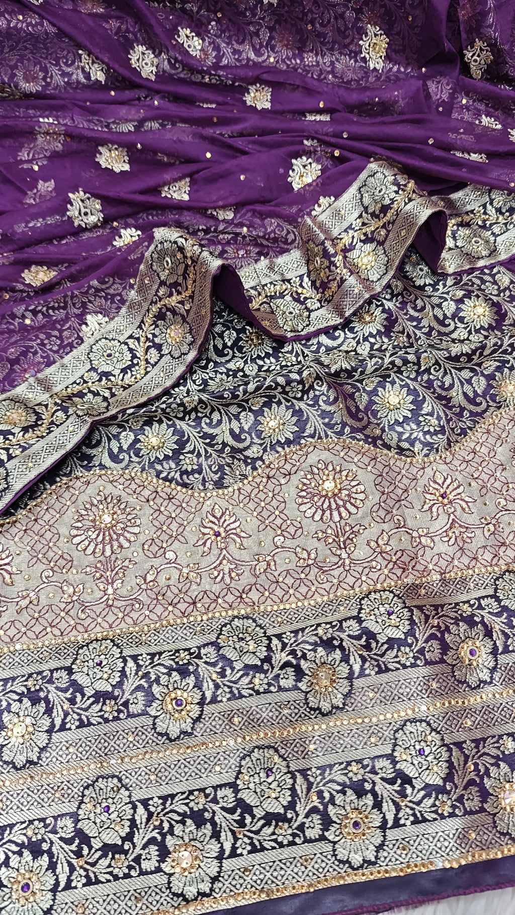 Violet Purple Banarasi Kimkhab Silk 3 Piece Suit