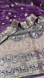 Violet Purple Banarasi Kimkhab Silk 3 Piece Suit