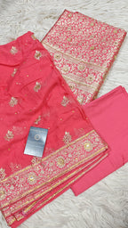 Strawberry Banarasi Kimkhab Silk 3 Piece Suit
