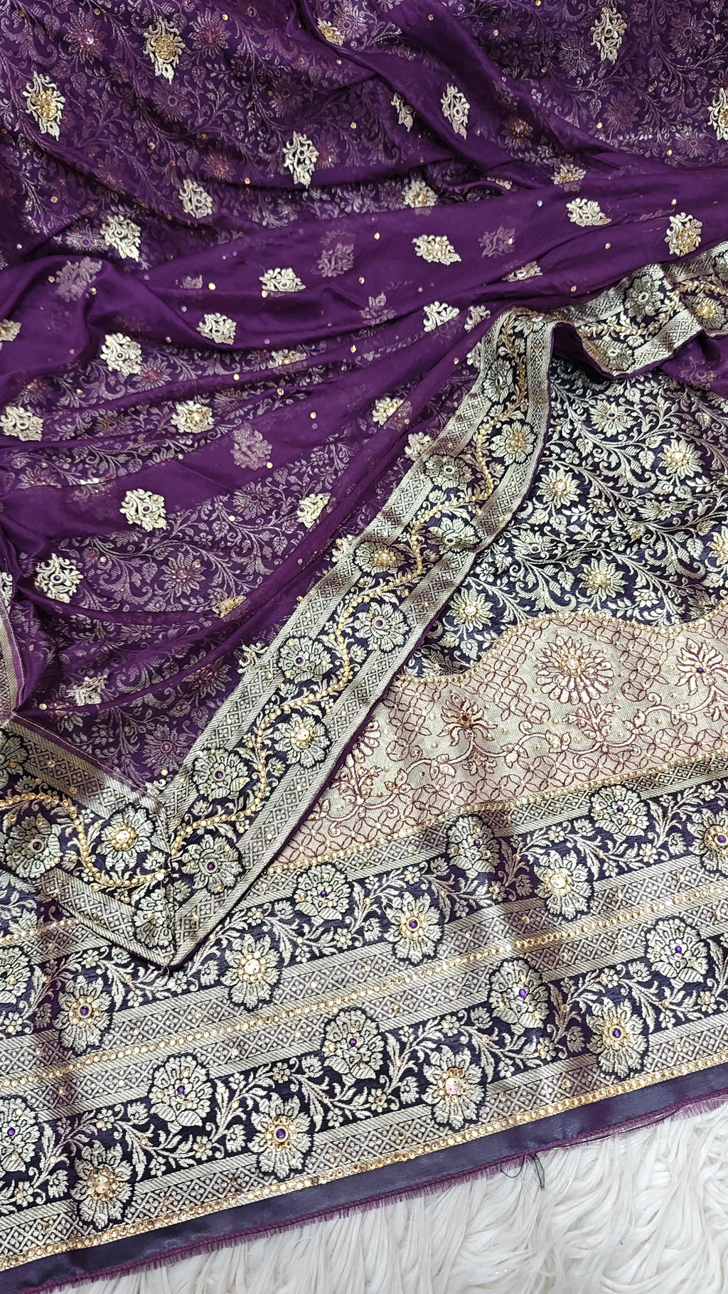 Violet Purple Banarasi Kimkhab Silk 3 Piece Suit