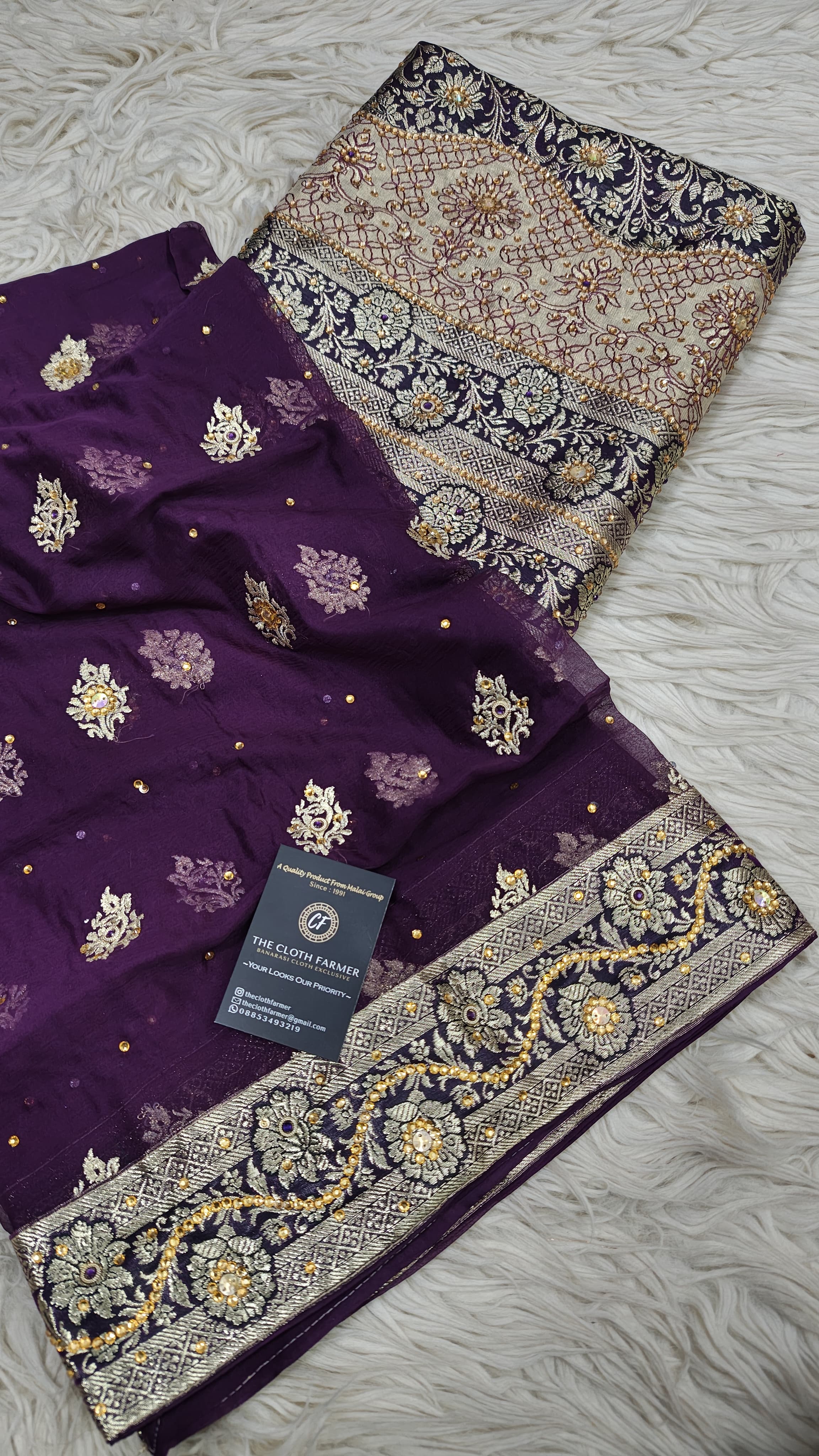 Violet Purple Banarasi Kimkhab Silk 3 Piece Suit