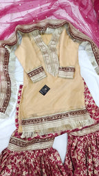 DARK ORCHID KIMKHAB GHARARA WITH TISSUE SILK KURTI