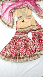 DARK ORCHID KIMKHAB GHARARA WITH TISSUE SILK KURTI