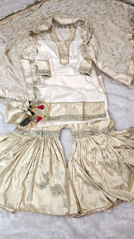 OFF WHITE KIMKHAB GHARARA