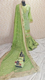 ANGURI COLOR BANARASI KIMKHAB GHARARA WITH MATCHING LASES ON DUPATTA