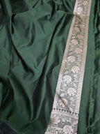 BOTTLE GREEN MASHRU SILK SAREE WITH FLORAL BOOTI PATTERN
