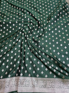 BOTTLE GREEN MASHRU SILK SAREE WITH FLORAL BOOTI PATTERN