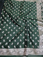 BOTTLE GREEN MASHRU SILK SAREE WITH FLORAL BOOTI PATTERN