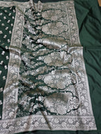 BOTTLE GREEN MASHRU SILK SAREE WITH FLORAL BOOTI PATTERN