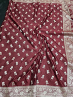 DARK MAROON MASHRU SILK SAREE WITH FLORAL BOOTI PATTERN