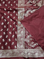 DARK MAROON MASHRU SILK SAREE WITH FLORAL BOOTI PATTERN