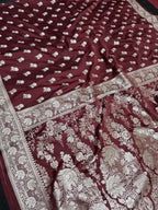 DARK MAROON MASHRU SILK SAREE WITH FLORAL BOOTI PATTERN