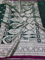 BOTTLE GREEN MASHRU SILK SAREE WITH BOOTI AND TANCHUI PATTERN