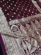 DARK MAROON SILK SAREE WITH BOOTI AND TANCHUI PATTERN