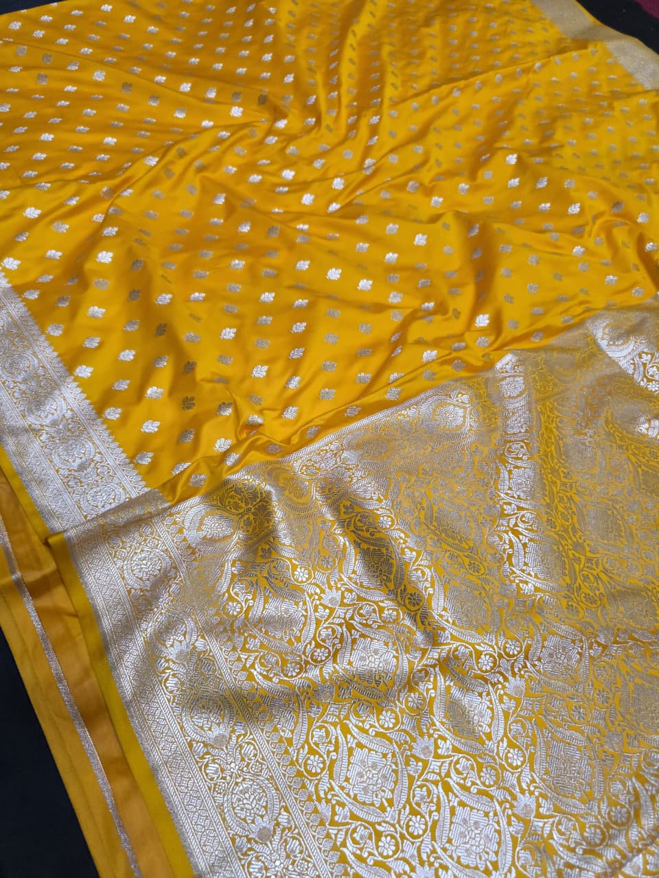 GOLDEN YELLOW MASHRU SILK SAREE WITH BOOTI MOTIF